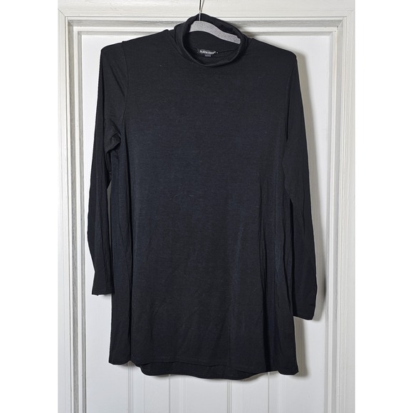 Eileen Fisher Tops - Eileen Fisher Scrunch Neck Tunic Long Sleeve Black Stretch Size Medium Tencel